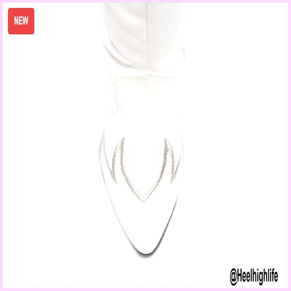 Over the Knee Western Boots with Pointed Toe and Embroidery Detail